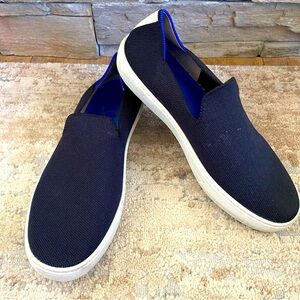 Rothy’s The Original Slip On Sneaker Black Knit White Sole Shoe Loafers: 8